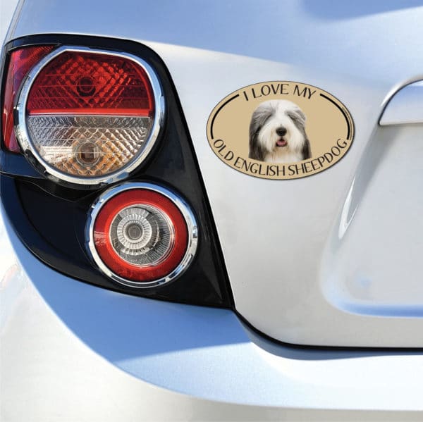 I Love my Old English Sheepdog Breed Oval Magnet - Image 3