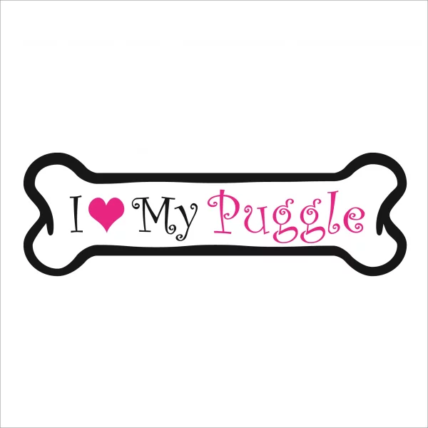 I Love My Puggle Pink Bone Magnet