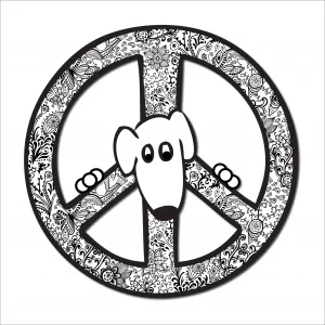 Peace Dog Black and White Cut Out Peace Sign Magnet