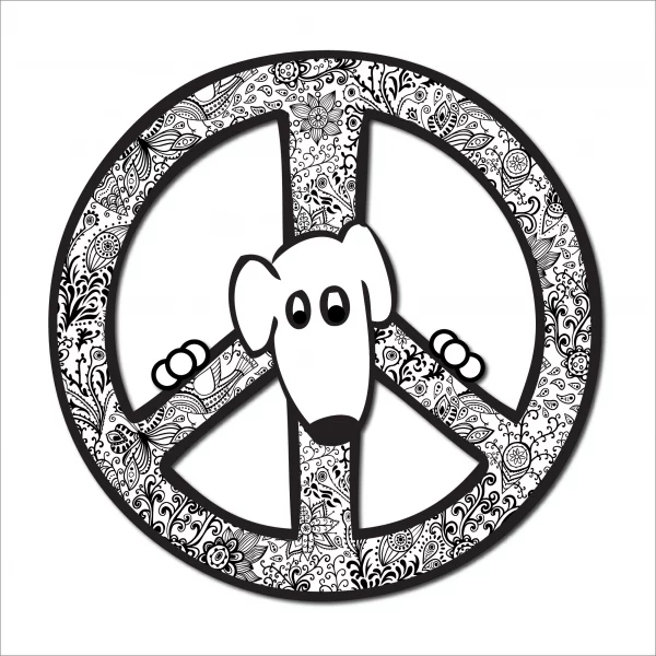 Peace Dog Black and White Cut Out Peace Sign Magnet