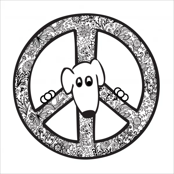 Peace Dog Black and White Solid Peace Sign Magnet