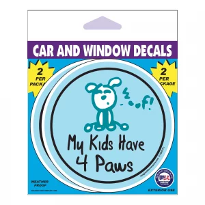 My Kids Have 4 Paws (Happy Dog) 2 Pack Window Decals