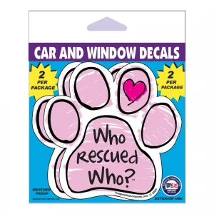 Who Rescued Who Pink Scribble Paw 2 Pack Window Decals