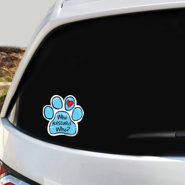 Who Rescued Who Blue Scribble Paw 2 Pack Window Decals - Image 3