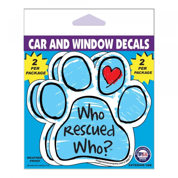 Who Rescued Who Blue Scribble Paw 2 Pack Window Decals