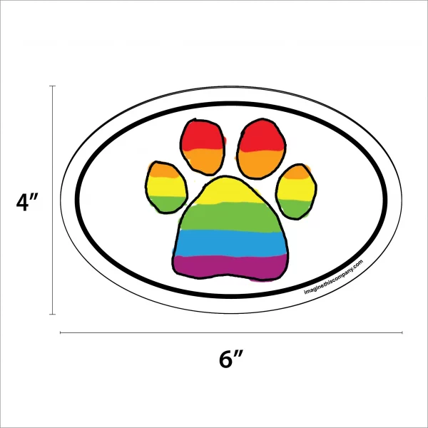 Striped Rainbow Pride Paw Oval Magnet - Image 2