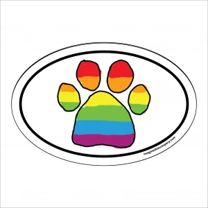 Striped Rainbow Pride Paw Oval Magnet