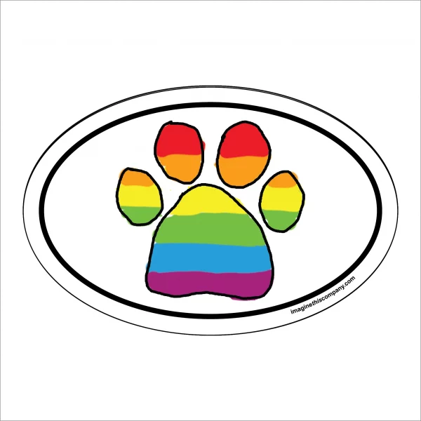 Striped Rainbow Pride Paw Oval Magnet