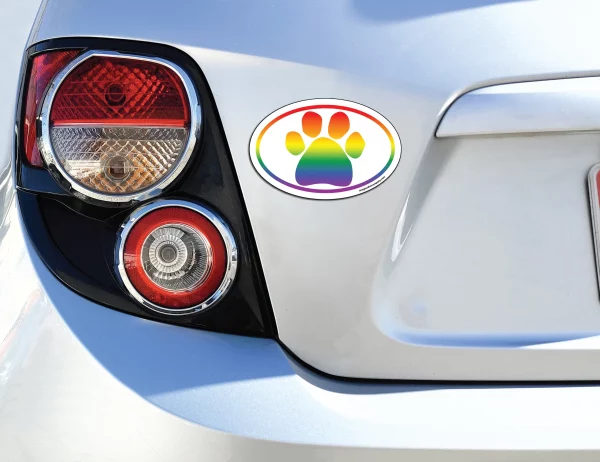 Smooth Rainbow Pride Paw Oval Magnet - Image 3