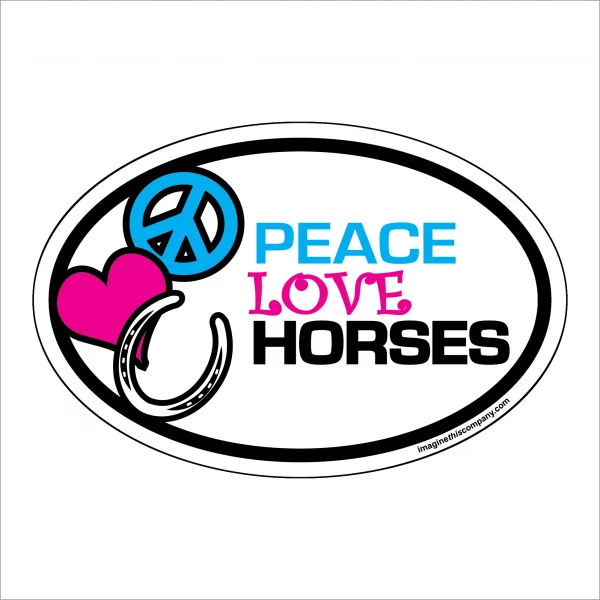 Peace Love Horses Oval Magnet