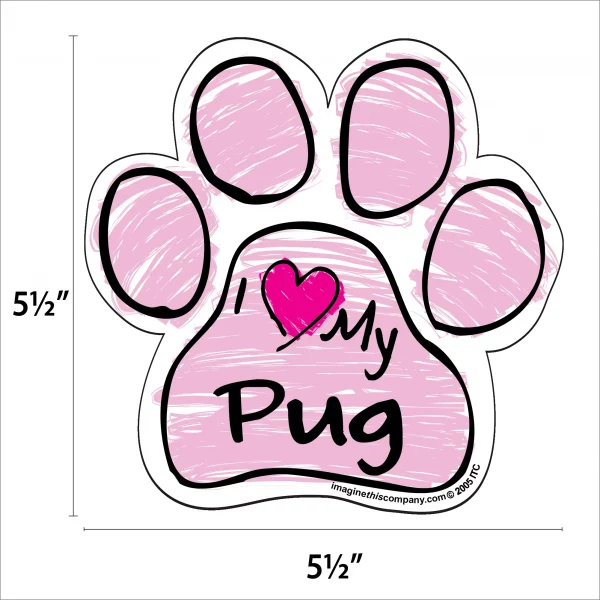 Pug Pink Scribble Paw Magnet - Image 2