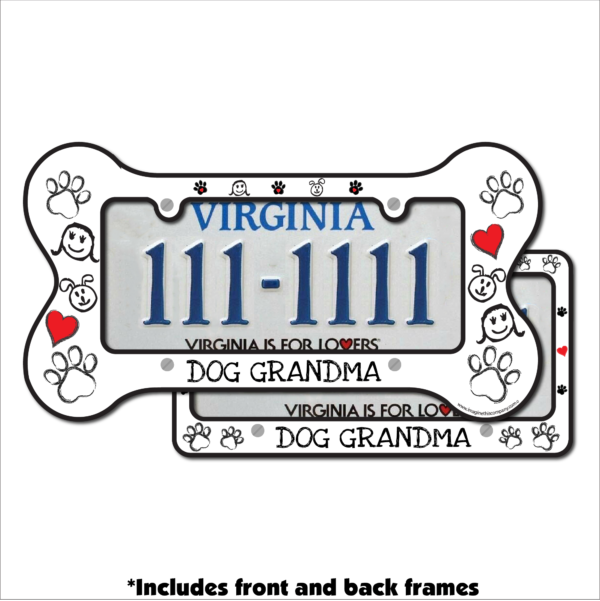 Dog Grandma Bone Shaped License Plate Frame